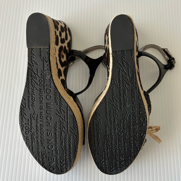 Beverly Feldman Black Patent Embellished Leopard Espadrille Wedges Sz 9 *READ - Picture 5 of 6